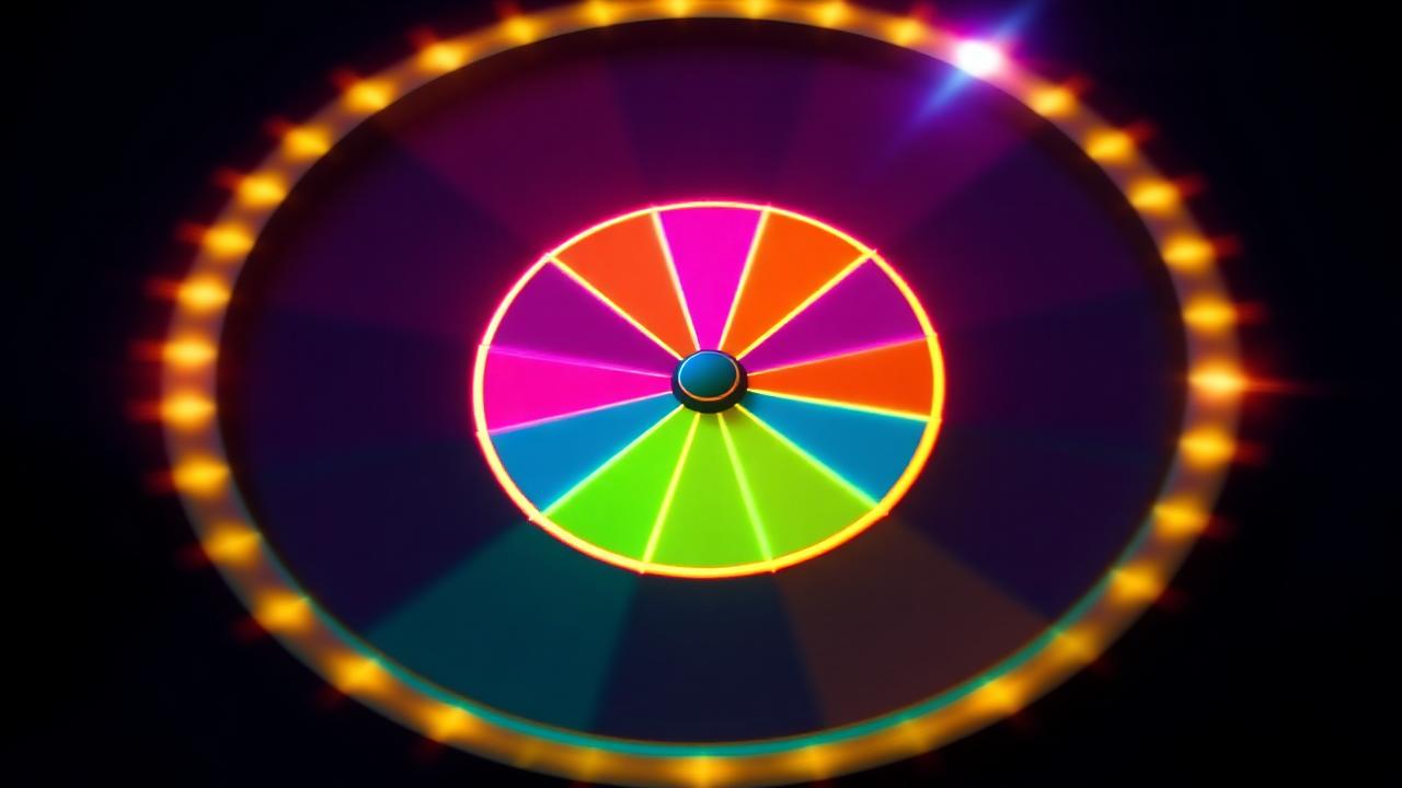Glowing prize wheel with colourful neon segments